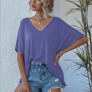 Blue Batwing V-neck Tee Shirt